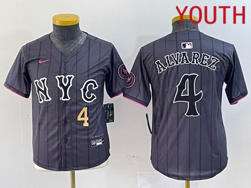 Youth New York Mets 4 Alyarez Black City Edition 2024 Nike MLB Jersey style 2